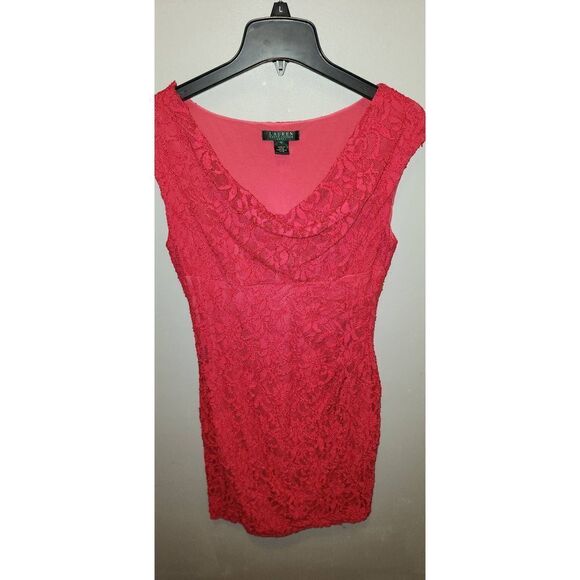 Ralph Lauren Red Lace Dress - Picture 1 of 7